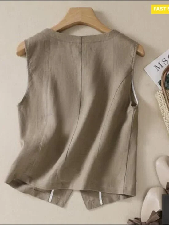 Linen Vest Sleeveless Blazer Casual Business Chic Lightweight Waistcoat Top - Picture 5 of 6